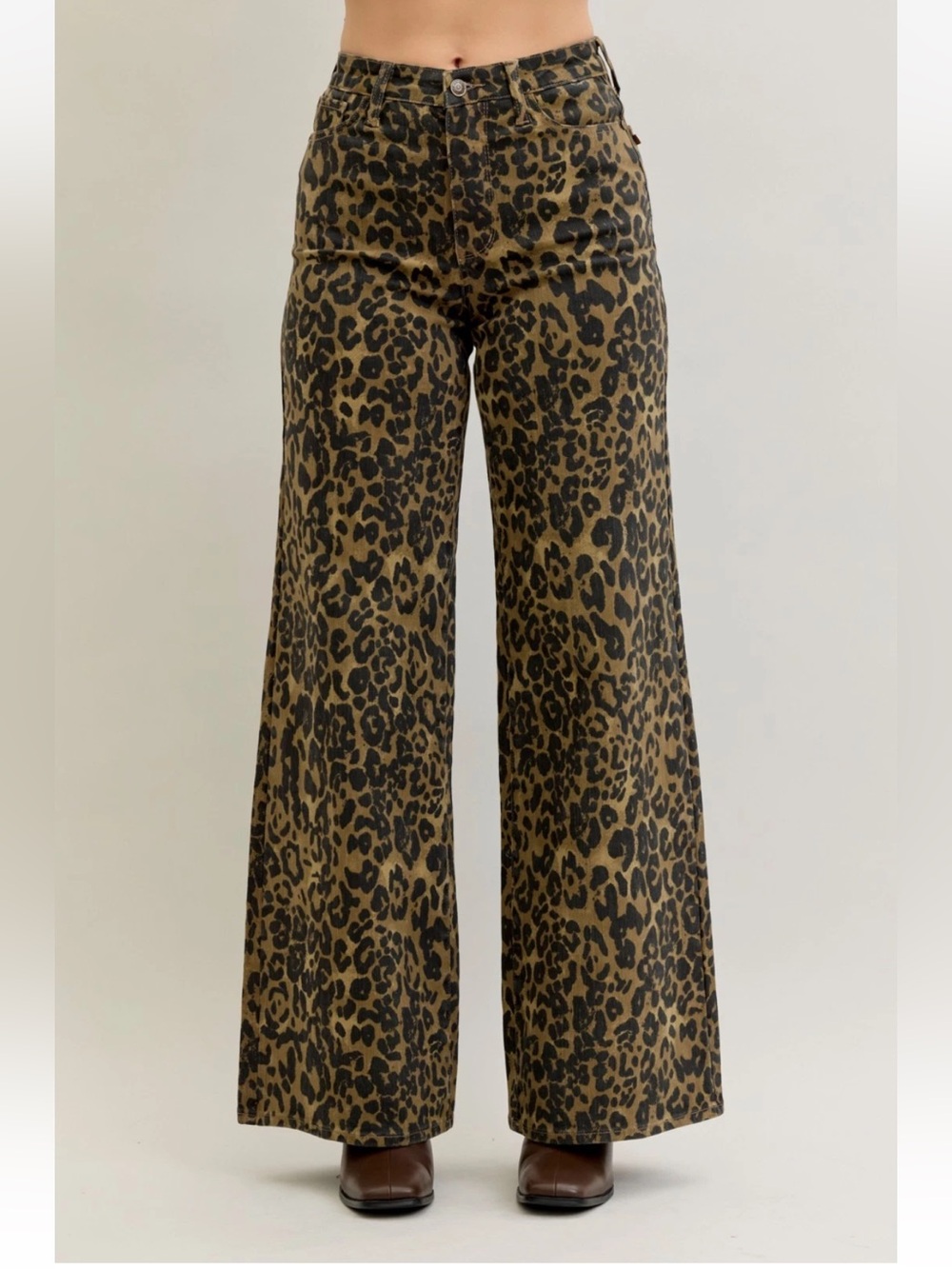 New! Judy Blue 11/30, high waist retro wide animal print jeans.